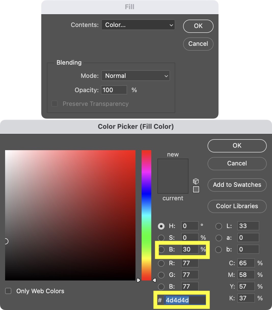 Applying a 30% gray fill in Photoshop for Generative Fill selection