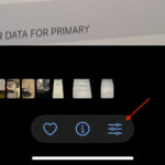 iPhone photo editing interface showing adjustment sliders and options like exposure, contrast, and saturation