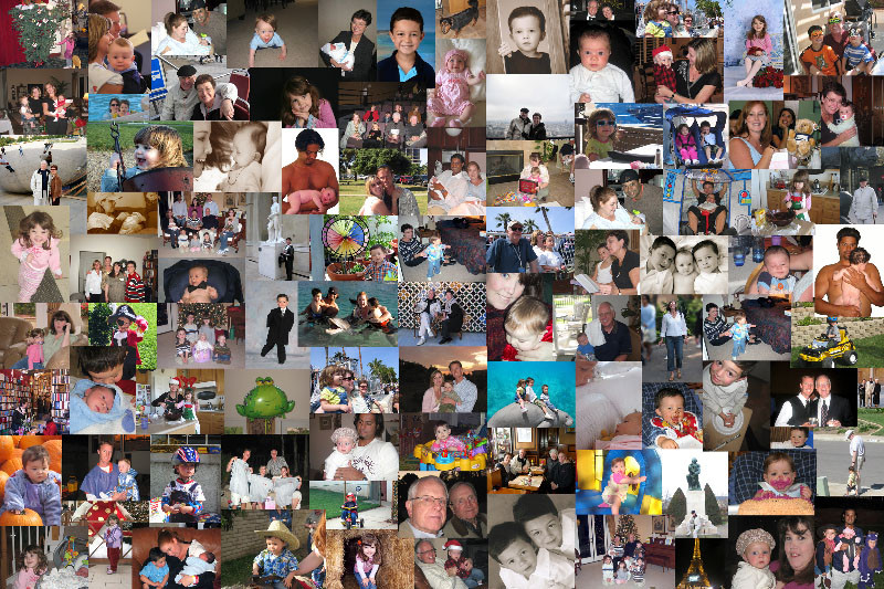Example collage created with Pages application featuring 96 photos arranged in a 20x30 inch format