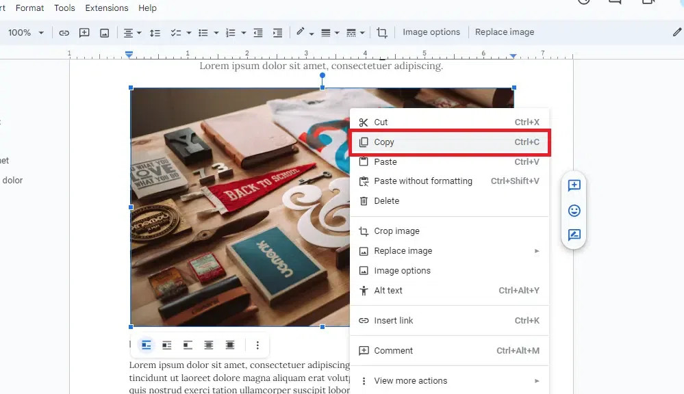 Copy Image Option in Google Docs