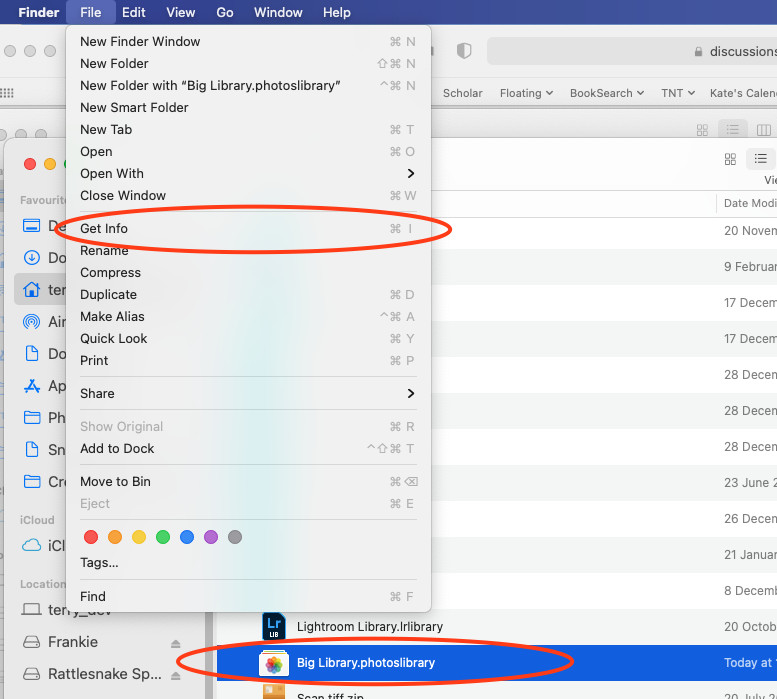 The Finder "Get Info" window on macOS, showing file size, dimensions, and other metadata for a selected image.