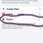 Photo access settings on iPhone showing list of apps with permission options