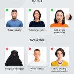 Examples of acceptable and unacceptable clothes for a passport photo.