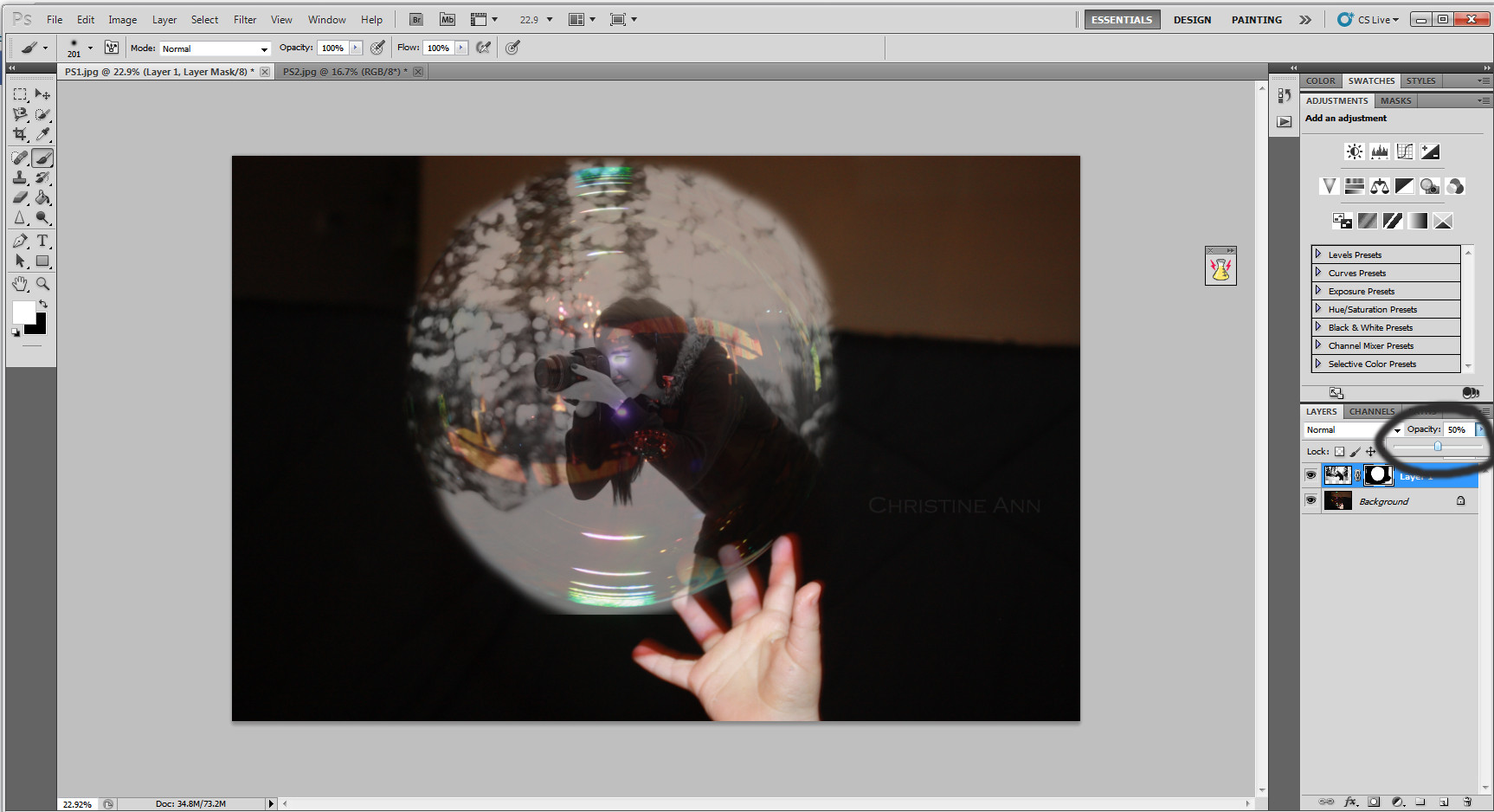 Reducing opacity to see the bubble below