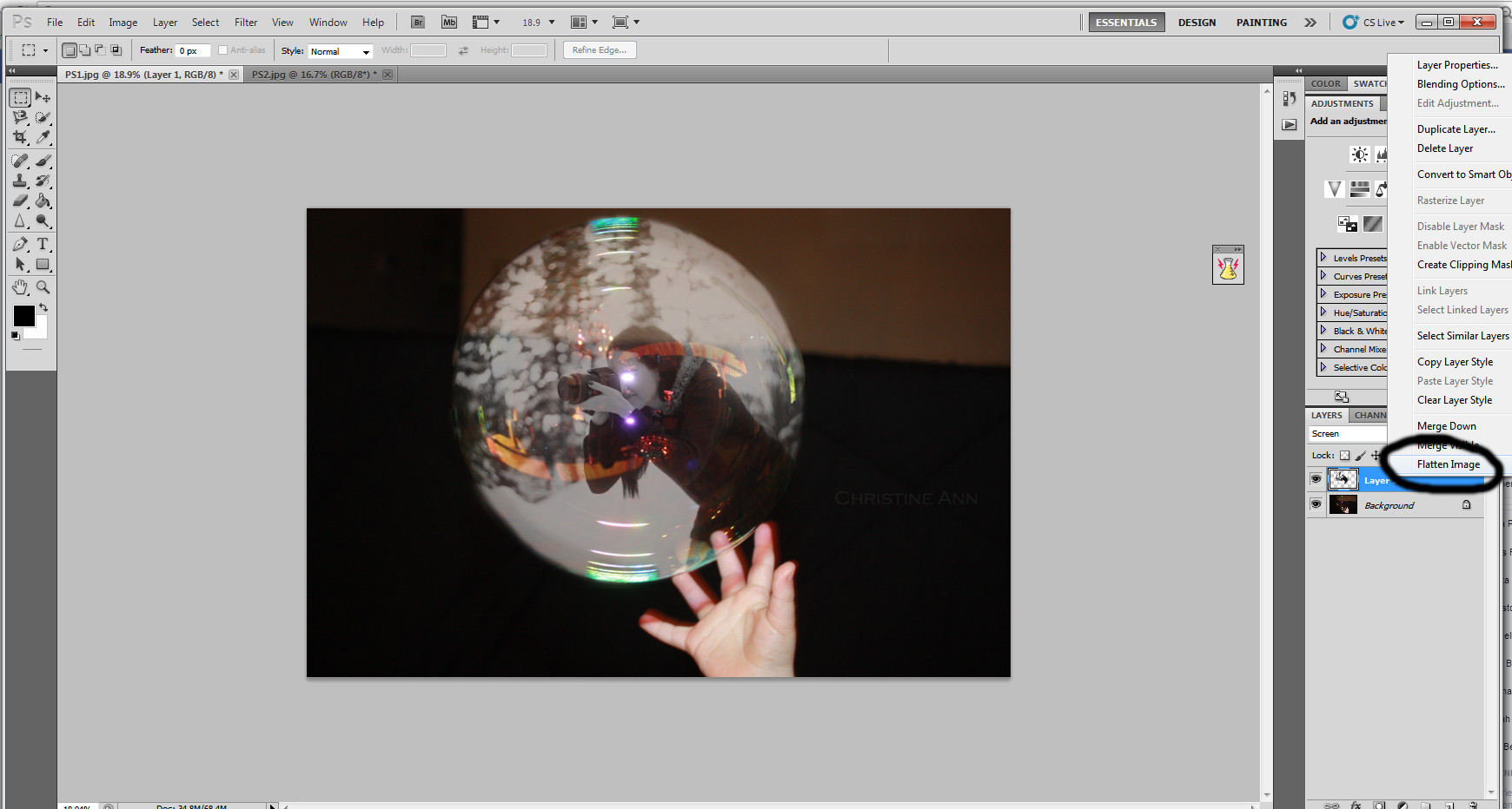 Adjusting the top layer opacity