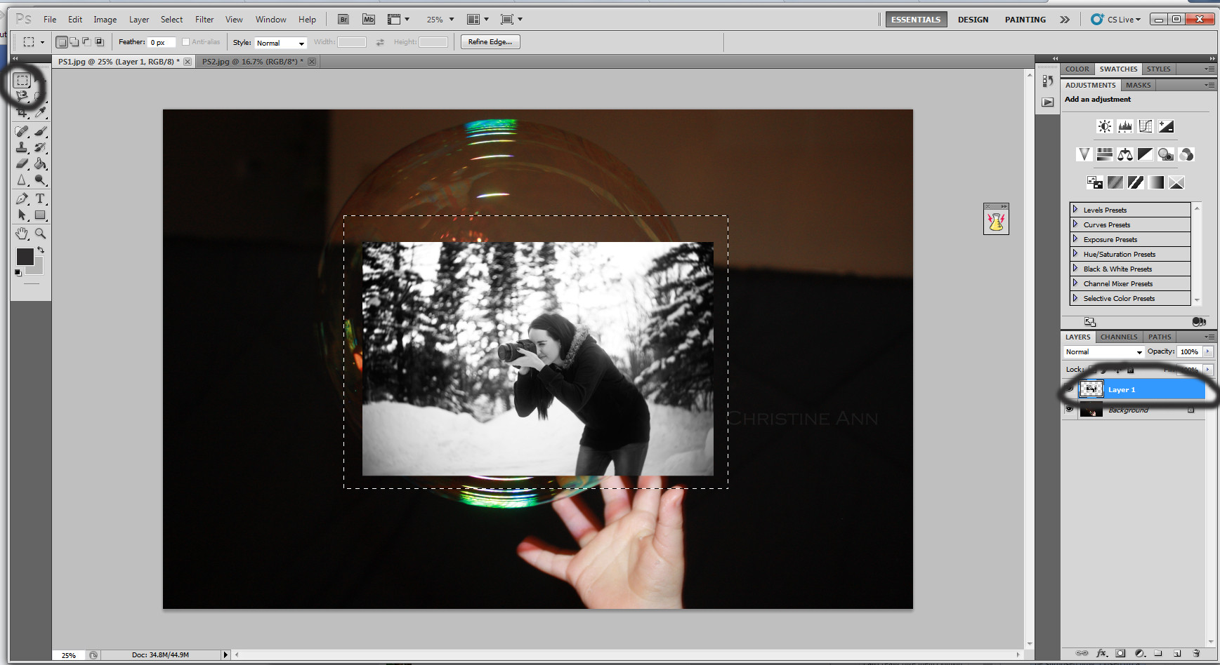 Dragging the marquee tool over the image