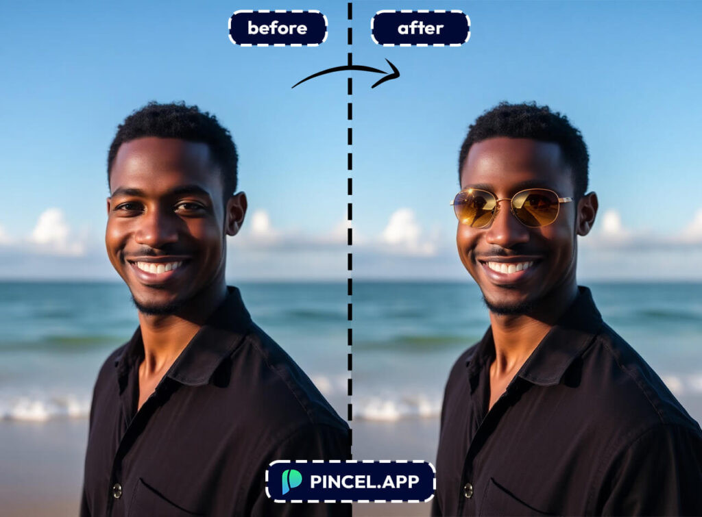 Adding sunglasses to a photo online with Pincel AI