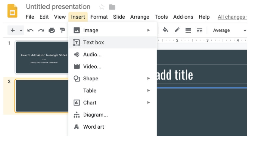 Adding Music with Text Box in Google Slides