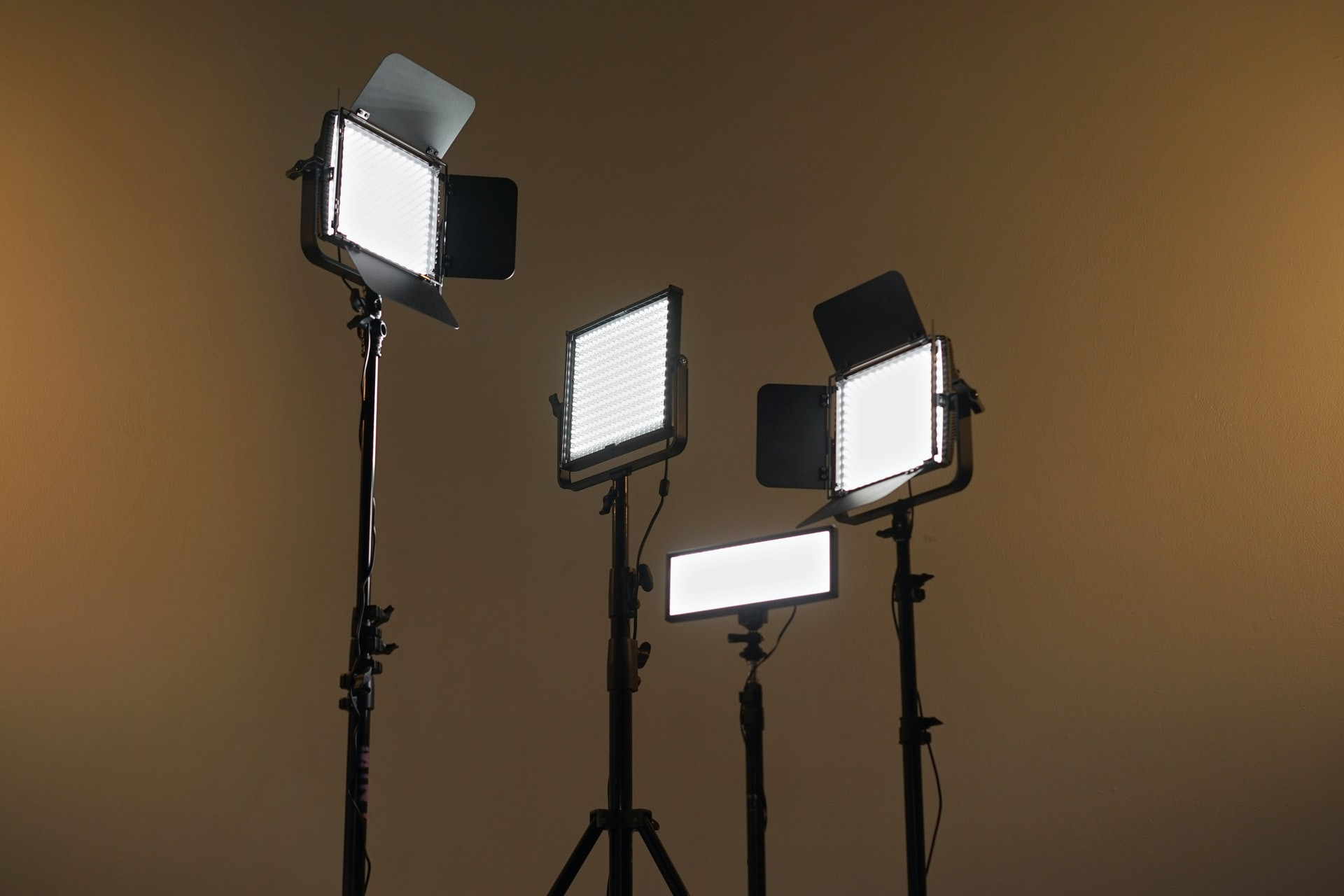 Photography studio lighting set up showcasing equipment for controlling light