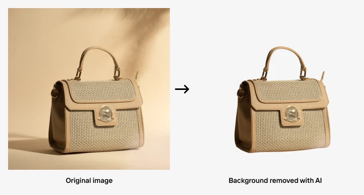 AI-powered background removal in Photoroom, showing a clean cutout with a transparent background