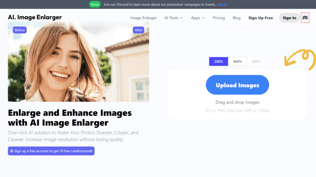AI Image Enlarger interface showing before and after effects of image enhancement