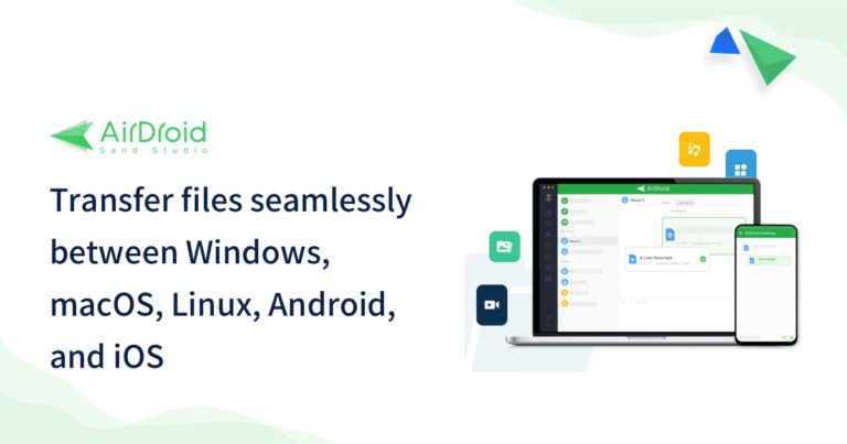 AirDroid Personal file transfer showing mobile screen and desktop screen