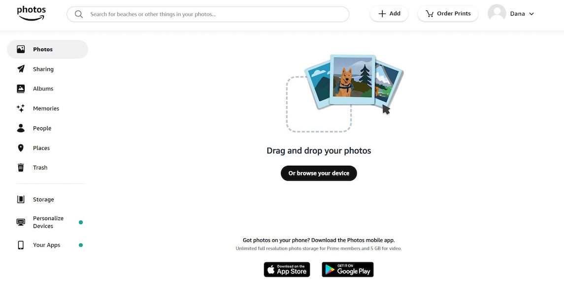 Amazon Prime Photo Storage Interface