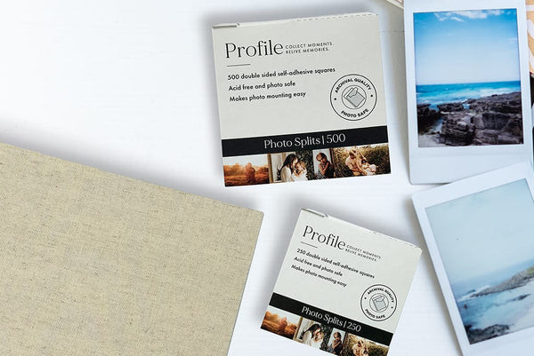 Photo Mounting Accessories, showcasing the different types of adhesives and corners available for dry mount photo albums.