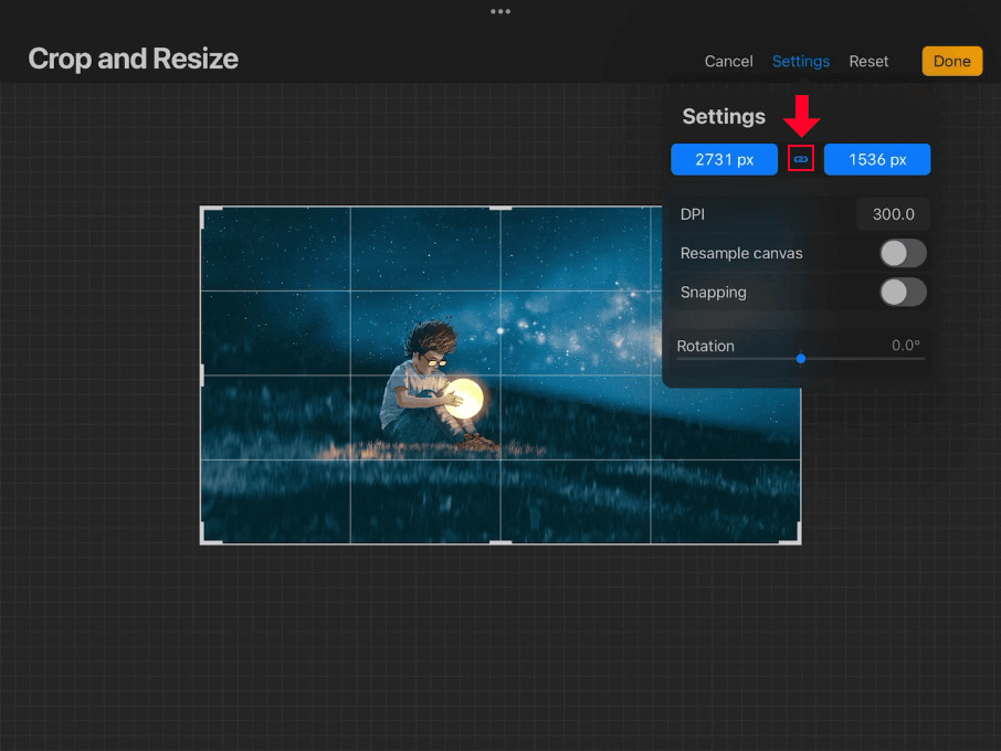 The Crop &amp; Resize menu