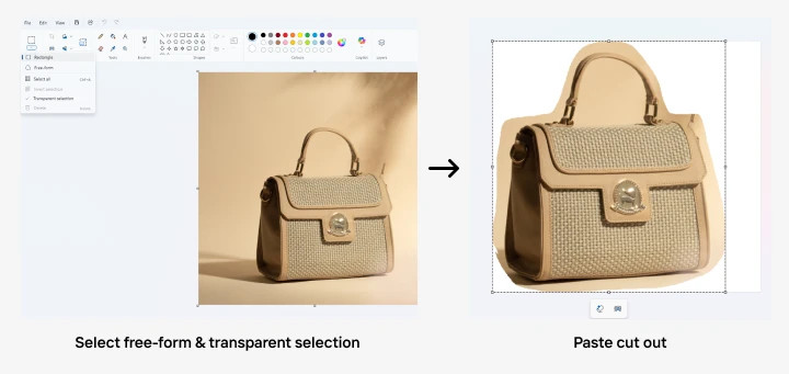 MS Paint free-form selection tool outlined in red