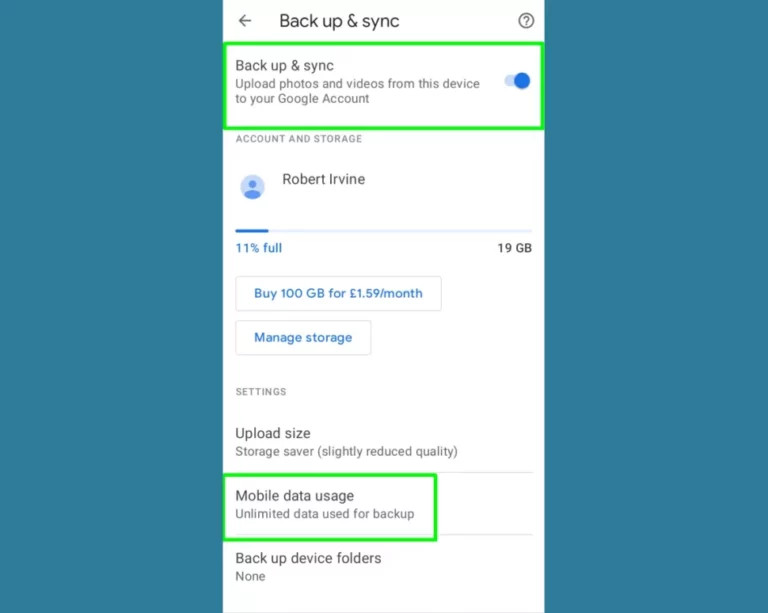 Enabling Backup and Sync in Google Photos