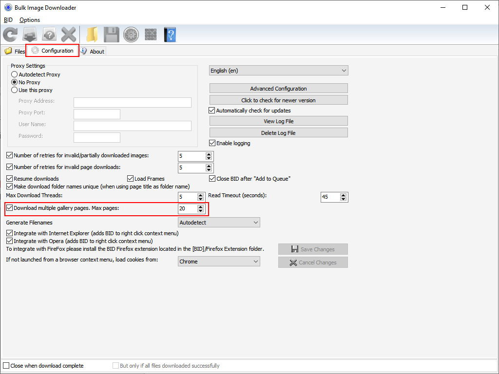 BID maximum pages to load