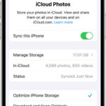 iCloud Photos settings on iPad showing the toggle to sync photos to iCloud.