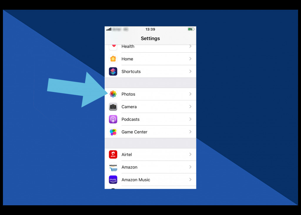 Click Photos in Settings