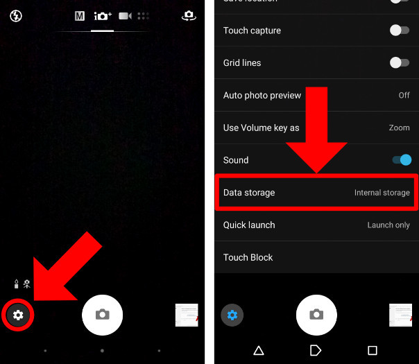 Changing the default camera save location in Android settings step 1