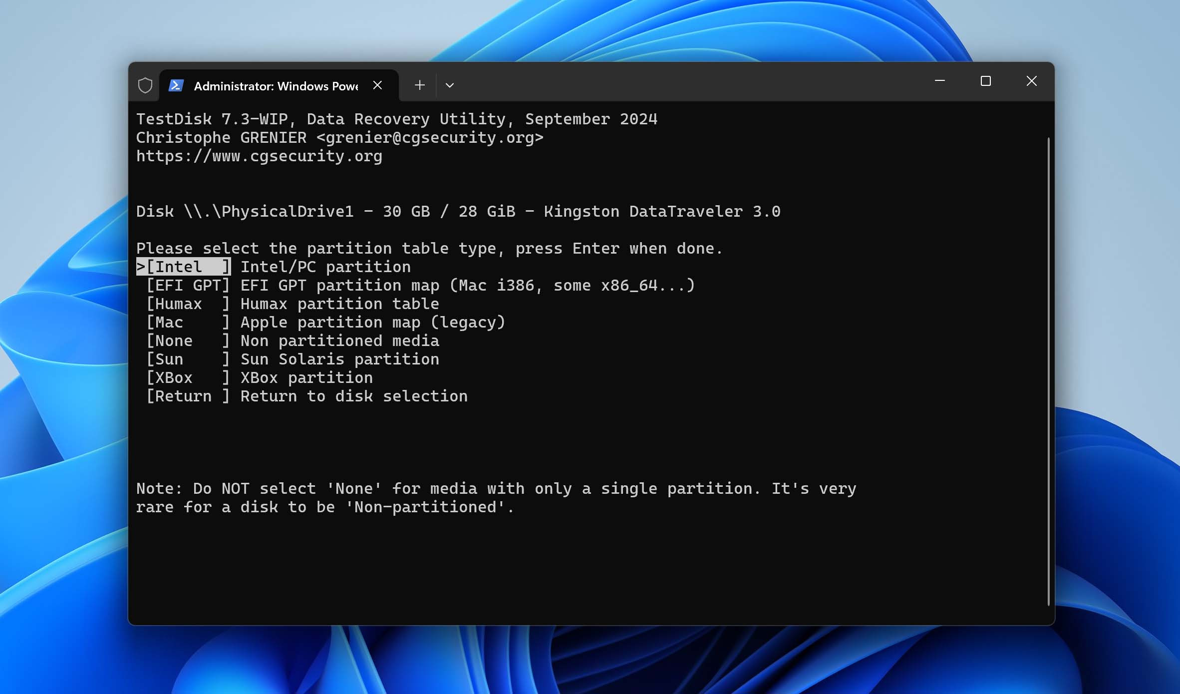 testdisk partition table