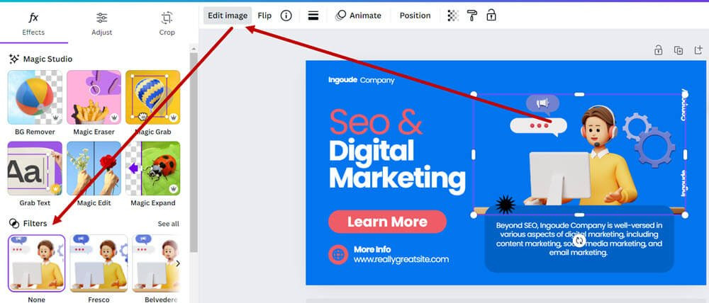 Click 'Effects on the top panel then select 'Filters