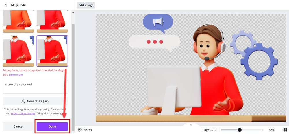 Confirm your Magic Edit color selection and finalize your edits by clicking 'Done