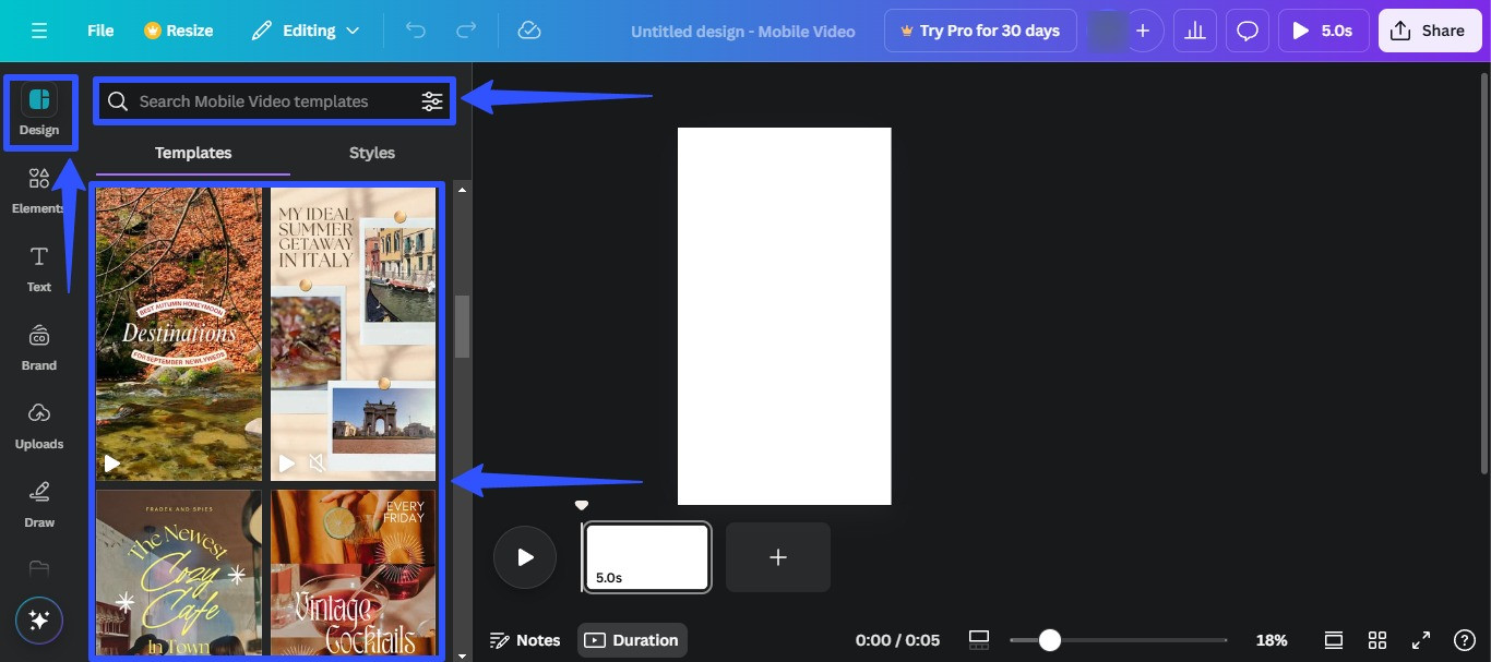 Canva Design Interface for Instagram Reels
