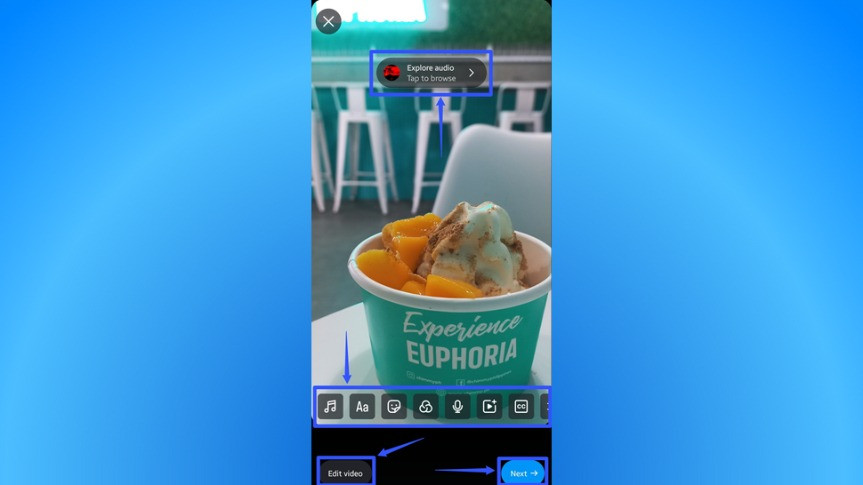 Instagram Reels Interface with Editing Tools