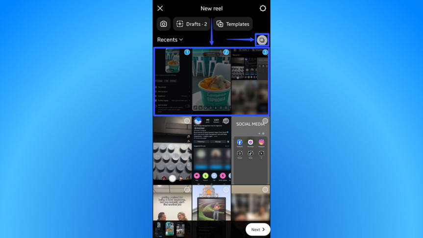 Selecting Multiple Photos for Instagram Reels