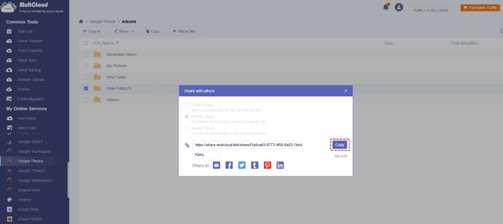 Copy Google Photos Shared Link