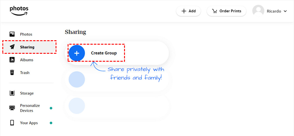 Creating a Sharing Group in Amazon Photos