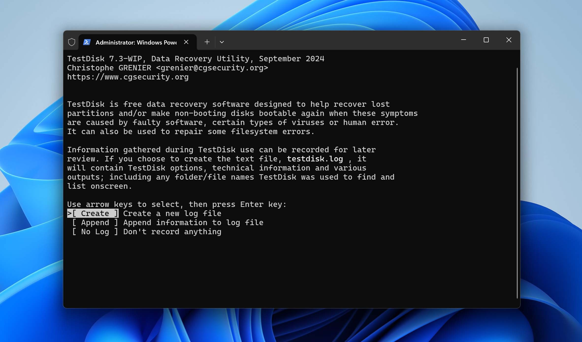 testdisk logs