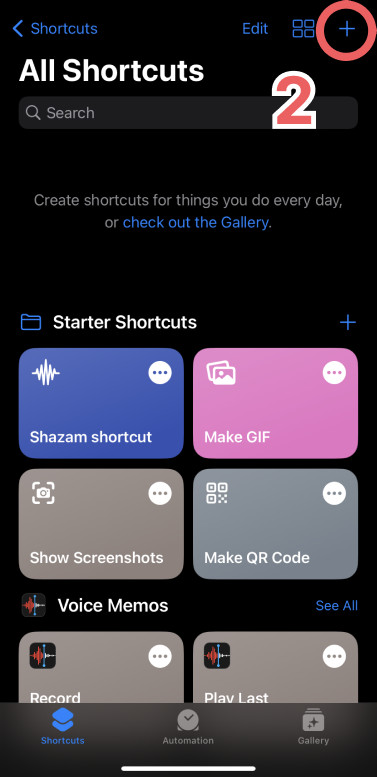 Creating a new action on iPhone's shortcuts app