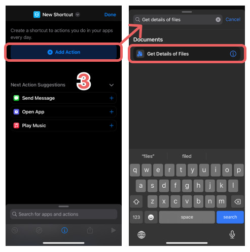Creating a new action on iPhone's shortcuts app