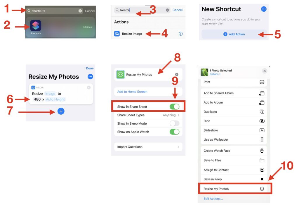 Creating a photo resizing task using iPhone_s ShortCuts app