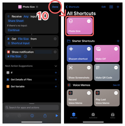 Creating a shortcut to display a photo