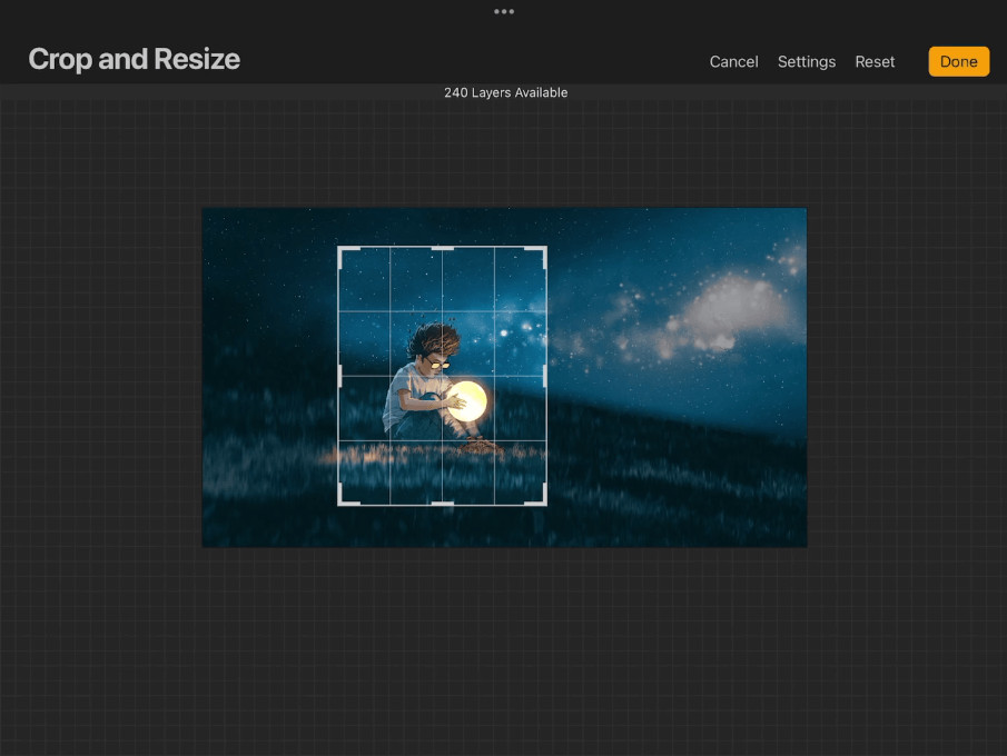The box with the grid in it represents a preview of the crop to be applied.
