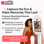 Open-air photo booth setup at a wedding reception
