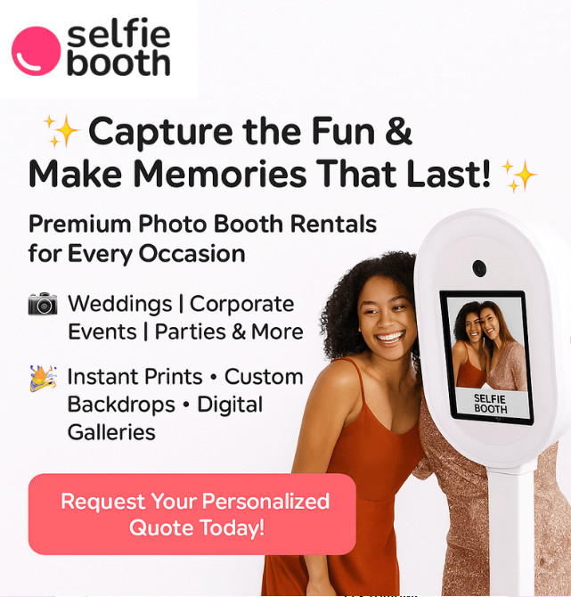 Open-air photo booth setup at a wedding reception