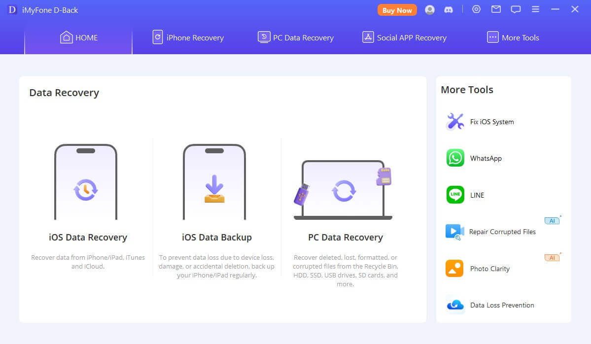 Choosing the recovery mode in iMyFone D-Back to start the data restoration process on an iPhone