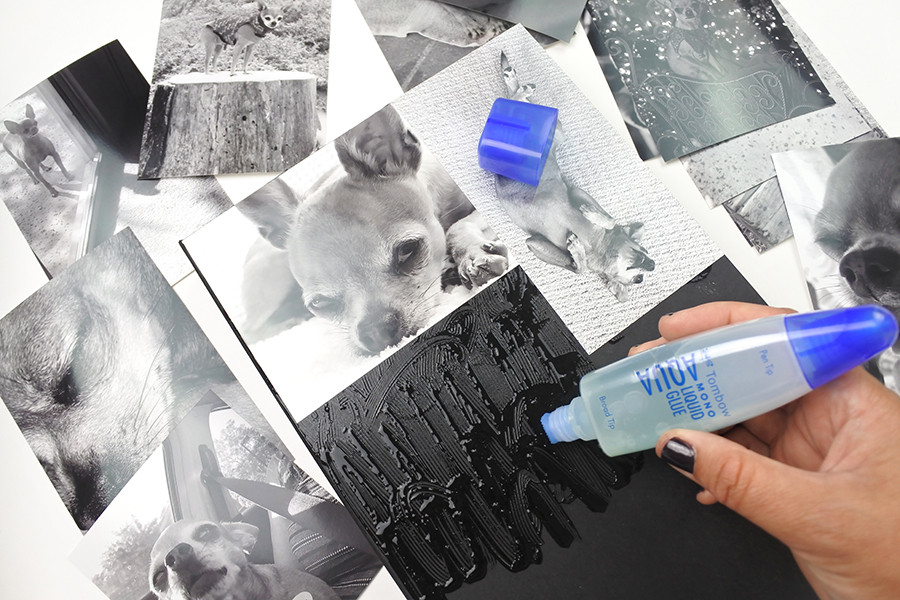 Applying glue to a photo box lid