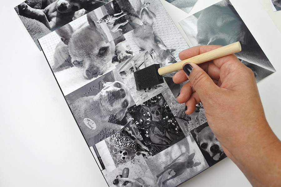 Smoothing glue on a photo box lid