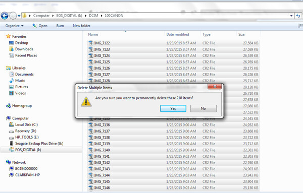 Deleting images from your computer