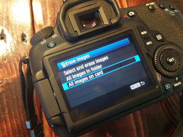 Erasing all the images on your card via the LCD screen