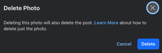 Confirming the photo deletion