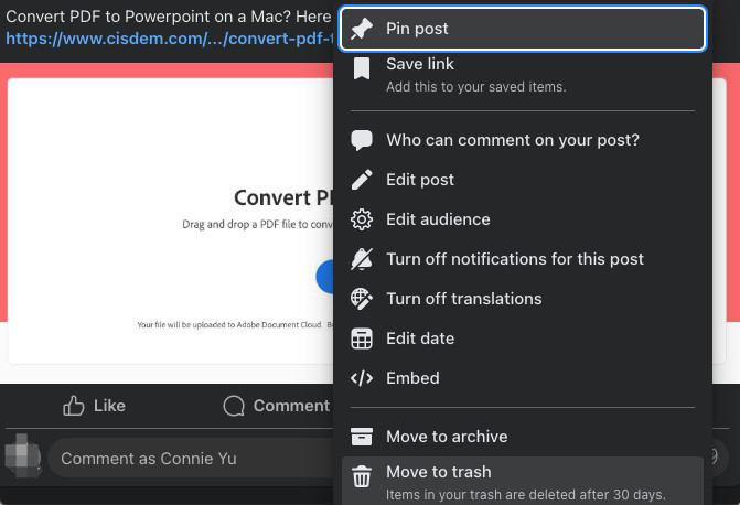 Moving a post to trash for deletion
