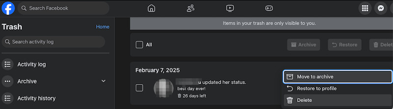 Deleting a post permanently from the trash