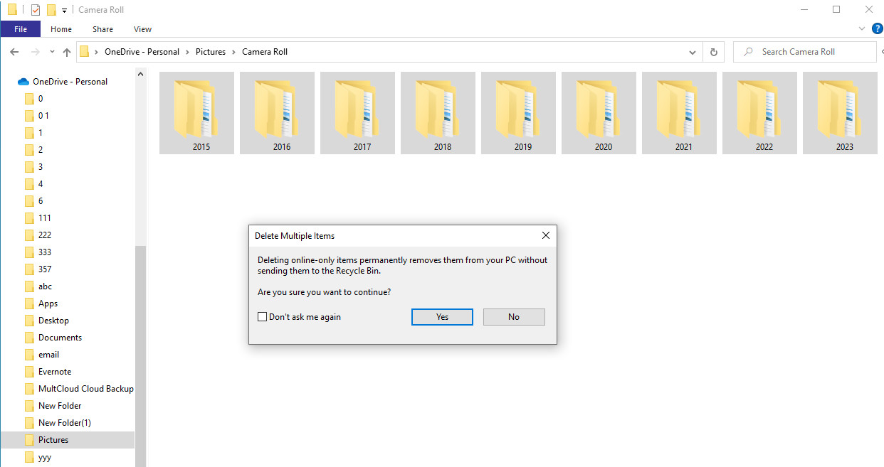 Deleting photos from OneDrive desktop app